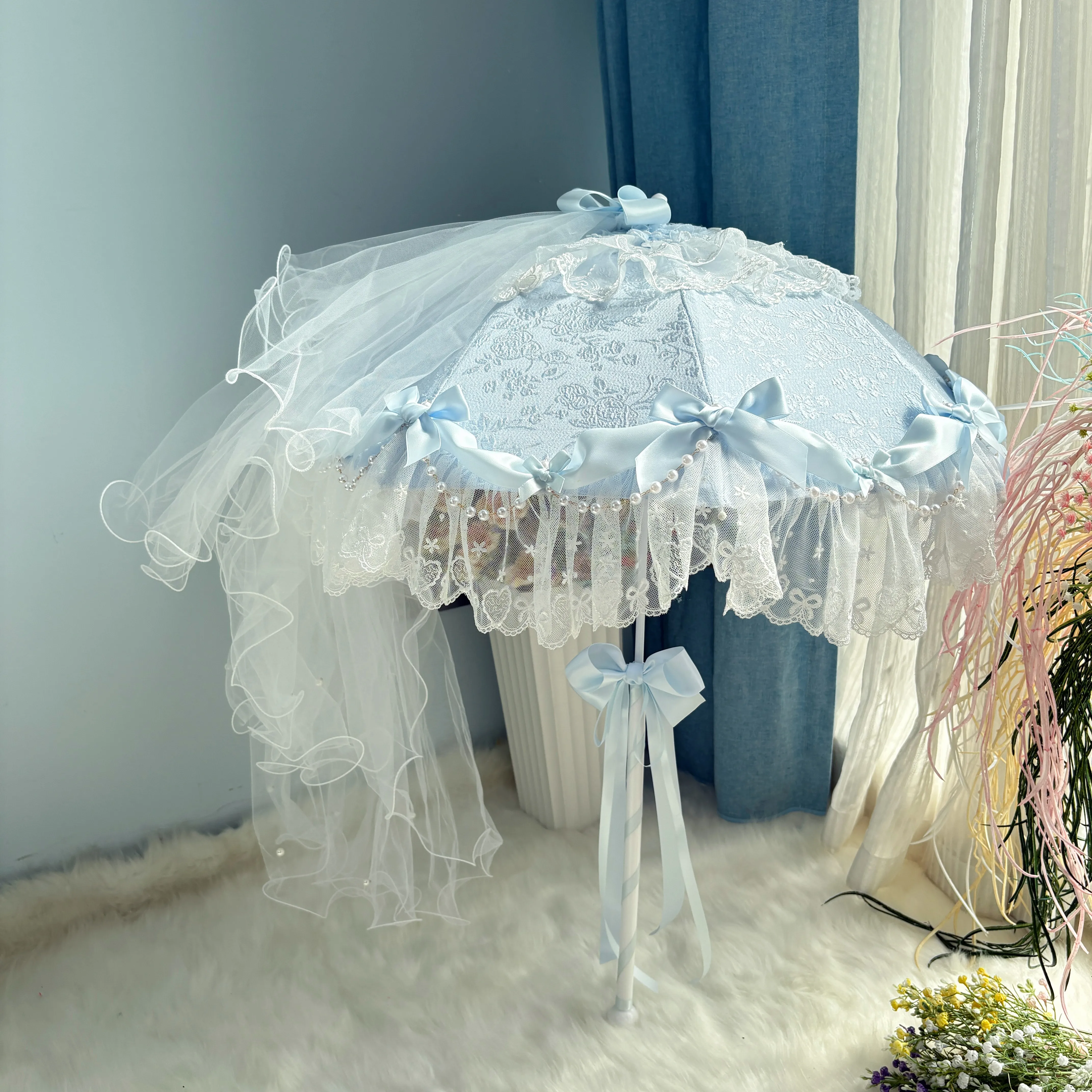 [Clear Sky Falling Yarn] Lolita Flower Marriage Light-colored Princess Umbrella Comic Show Show Decoration Small Ocean Umbrella