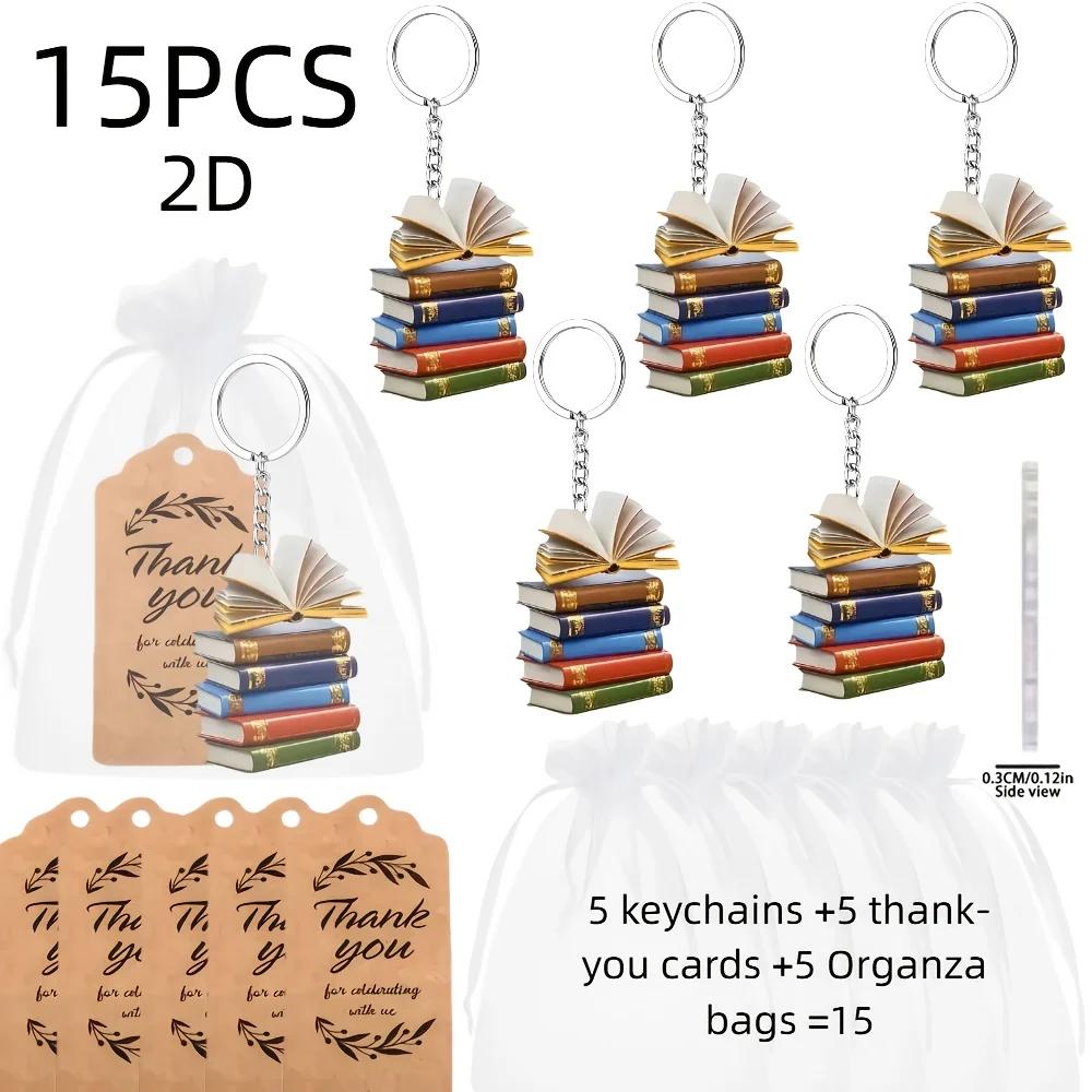 2D Magic Book Keychain 15pcs Acrylic Keyring Packs Ideal Party Gift Set Bags Cars Phones Home Holiday Giveaways Birthdays Friend