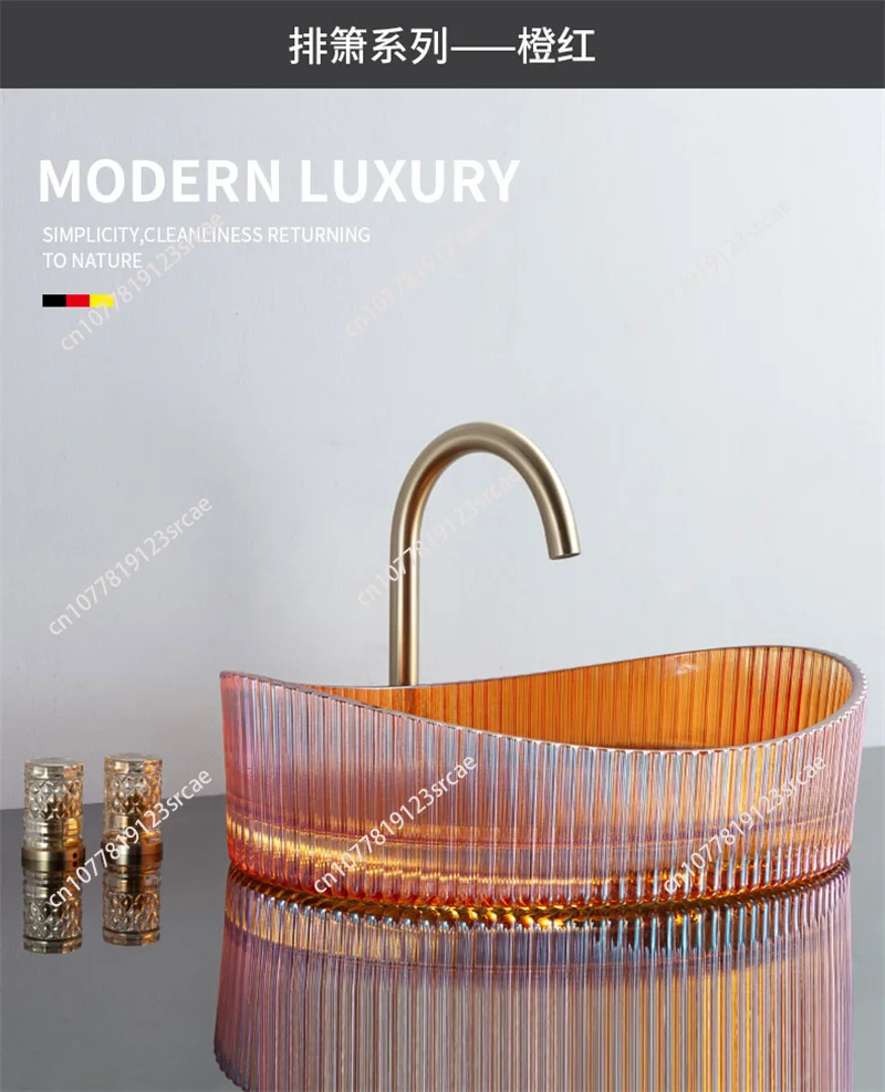 

Minimalist style elliptical crystal washbasin, flute series, tabletop basin, bathroom washbasin