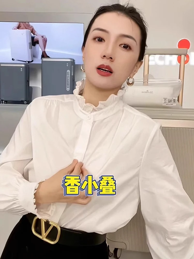 عارضة Sle فضفاضة تناسب طويلة Sve الشيفون irt الأزهار تقليم طوق تنوعا Faionable اللون الخريف ملابس خارجية أنيقة... #1