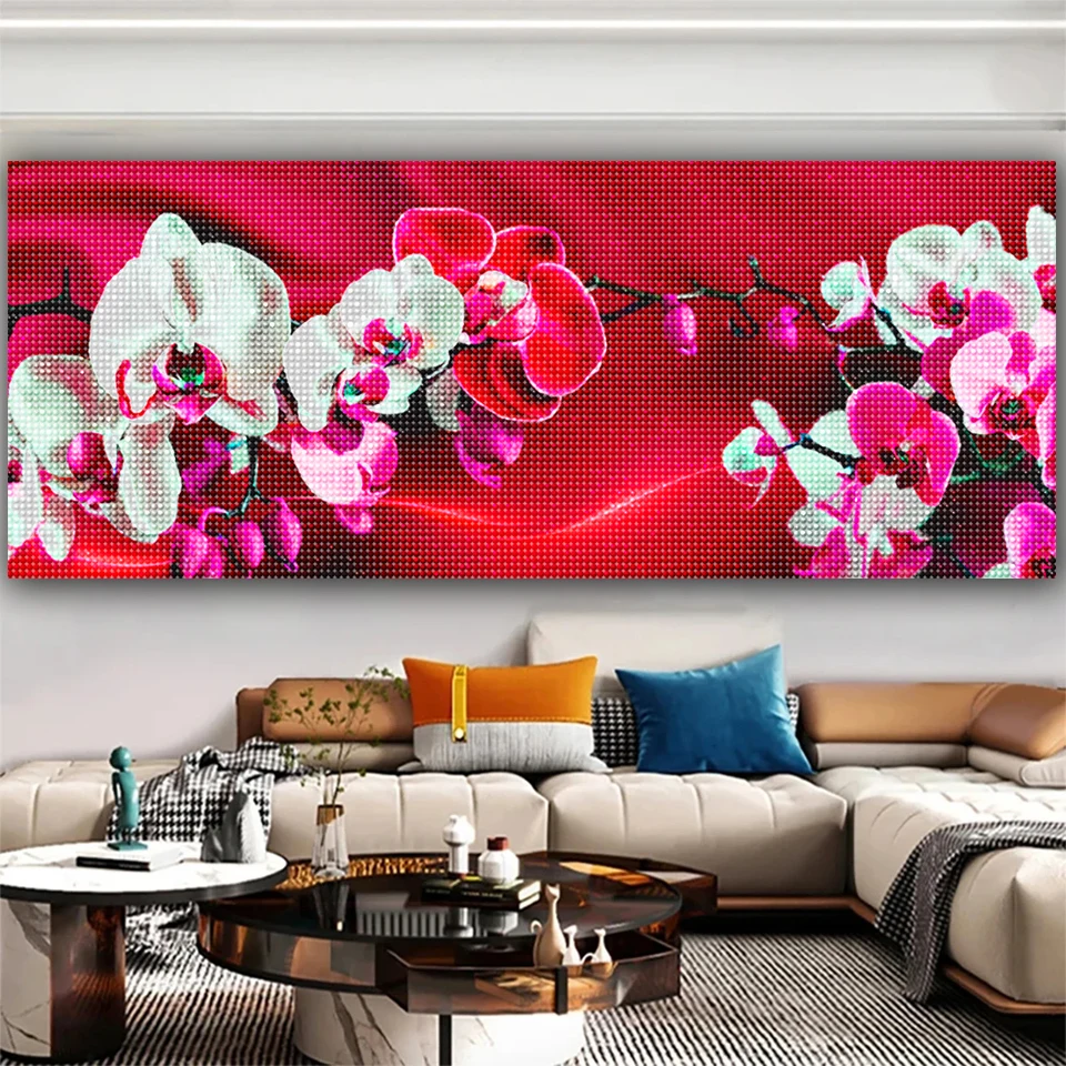 Large Size Nordic Red Orchid Diy Diamond Painting Full Square Round Diamond Embroidery Mosaic still life Home Decor 2025 Gift