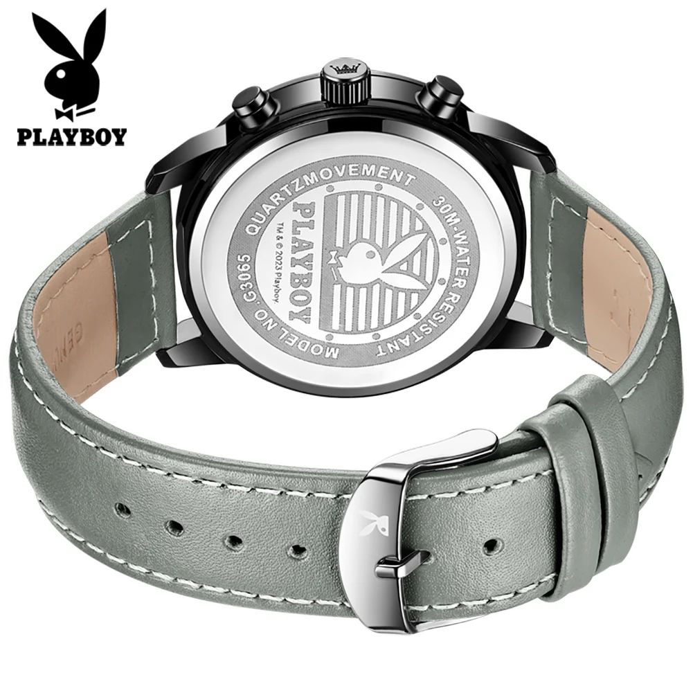 PLAYBOY Top Brand Classic Original Trend Watches for Men Calendar Luxury Chronograph Fashion Leather Strap Quartz Men\'s Watches