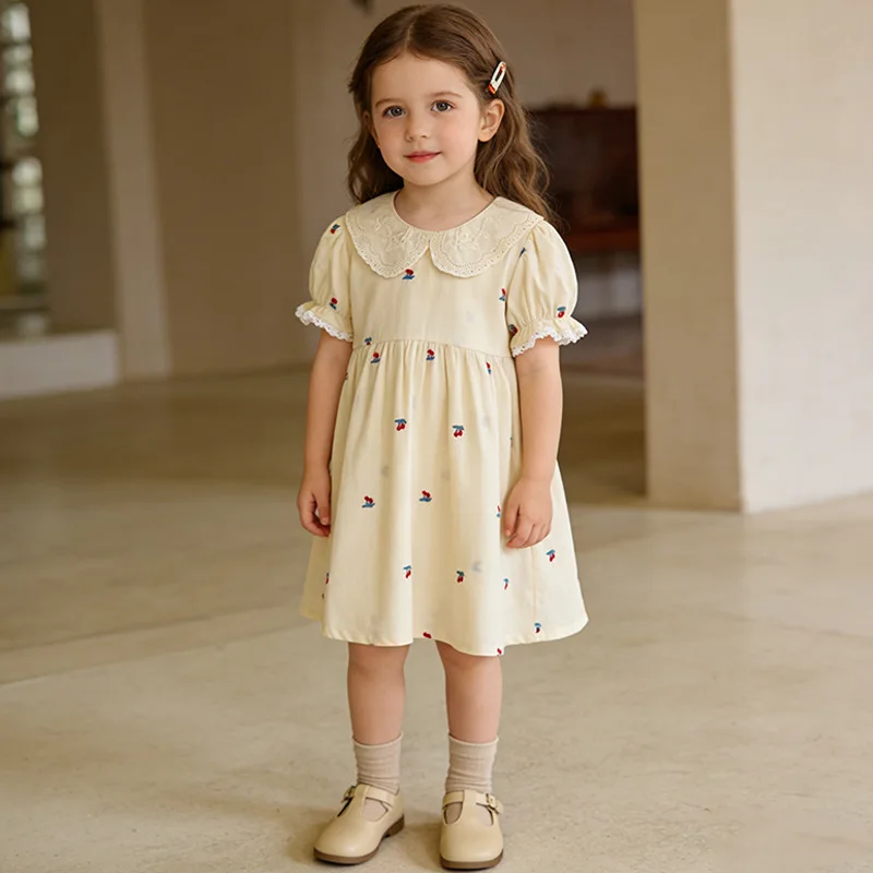 

Girls' summer dress new cute cherry embroidered dress princess dress for young girls