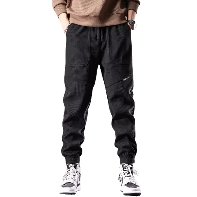 Autumn Black Baggy Pants Men Casual Sports Elastic Waist Drawstring Jogging Trousers