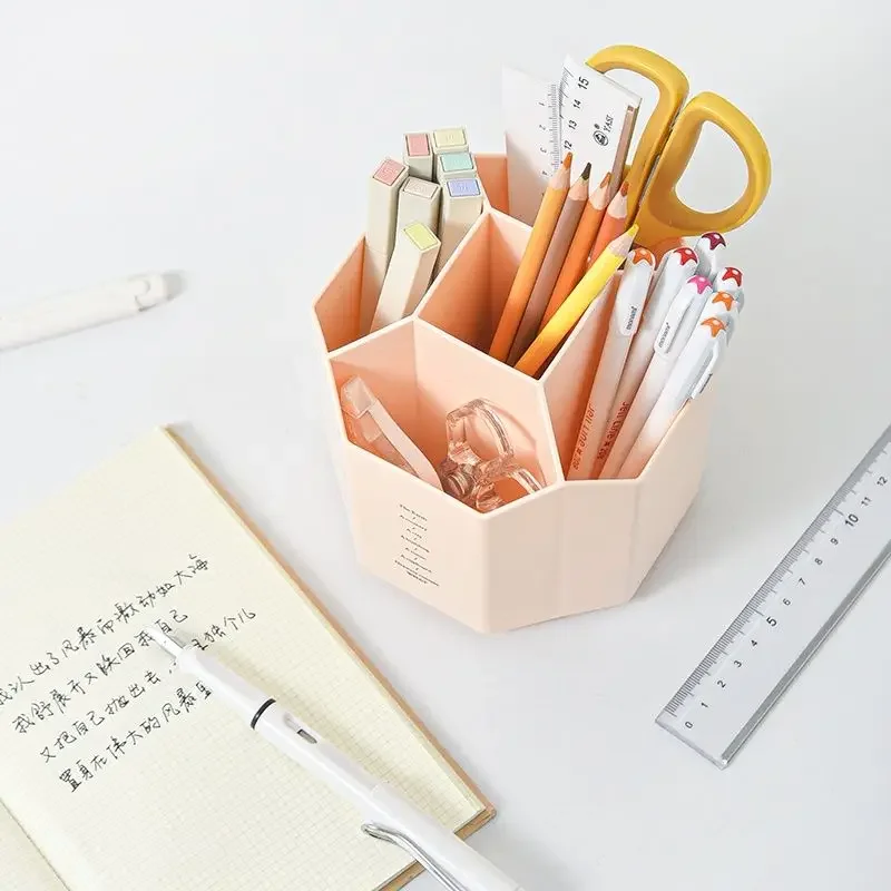 Five-grid Large-capacity Rotary Pen Holder, Modern and Simple, Desk Stationery for Student Offices, Desk Storage Supplies.
