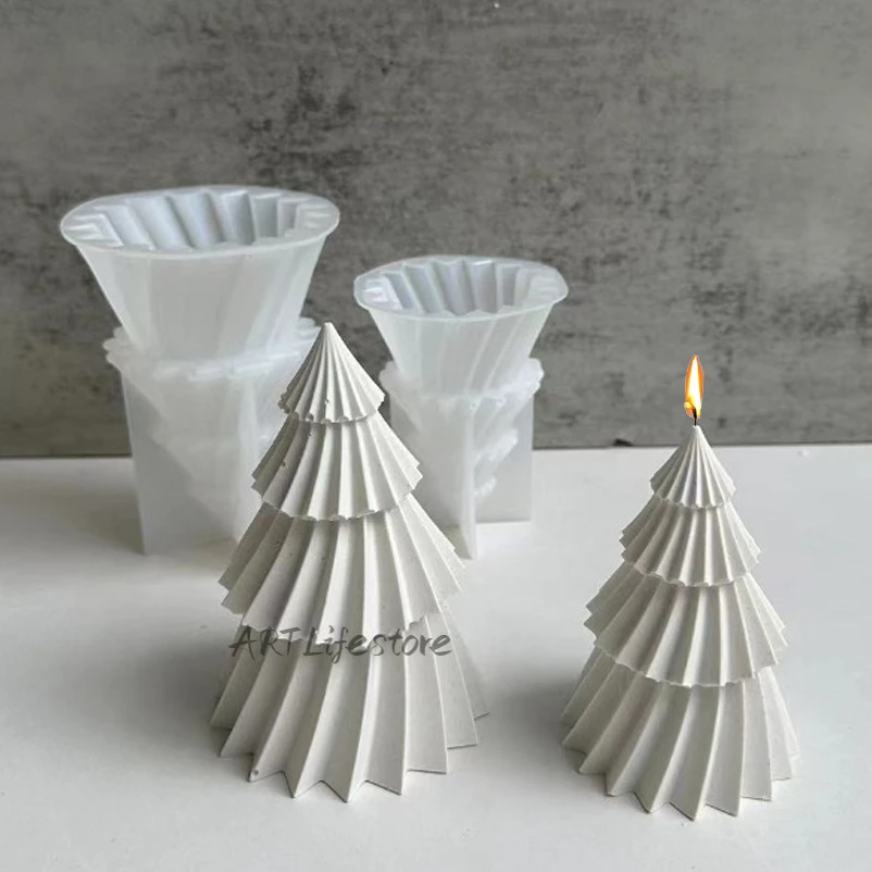 Rotierende konische Weihnachts baum kerzen form 3d Origami gestreifte Säule Handwerk Harz Gips Silikon form Urlaub Dekoration Geschenk