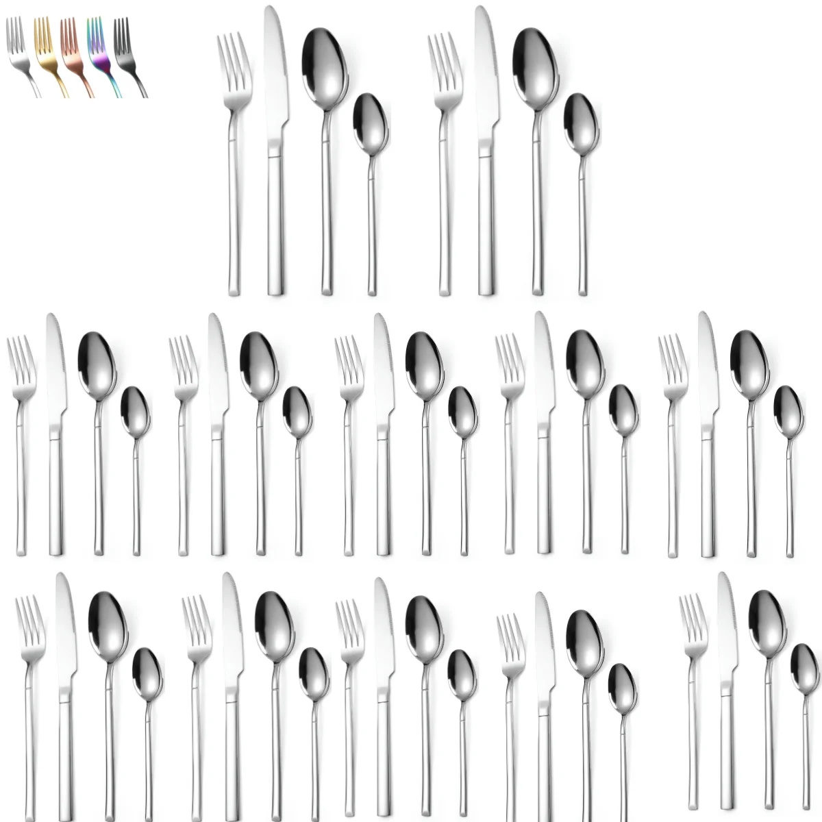 A · HOUSEWARE 48-Piece Stainless Steel Flatware Set Knight Square Handle, Modern Cutlery Set for 12 Elegant Tableware Silverware