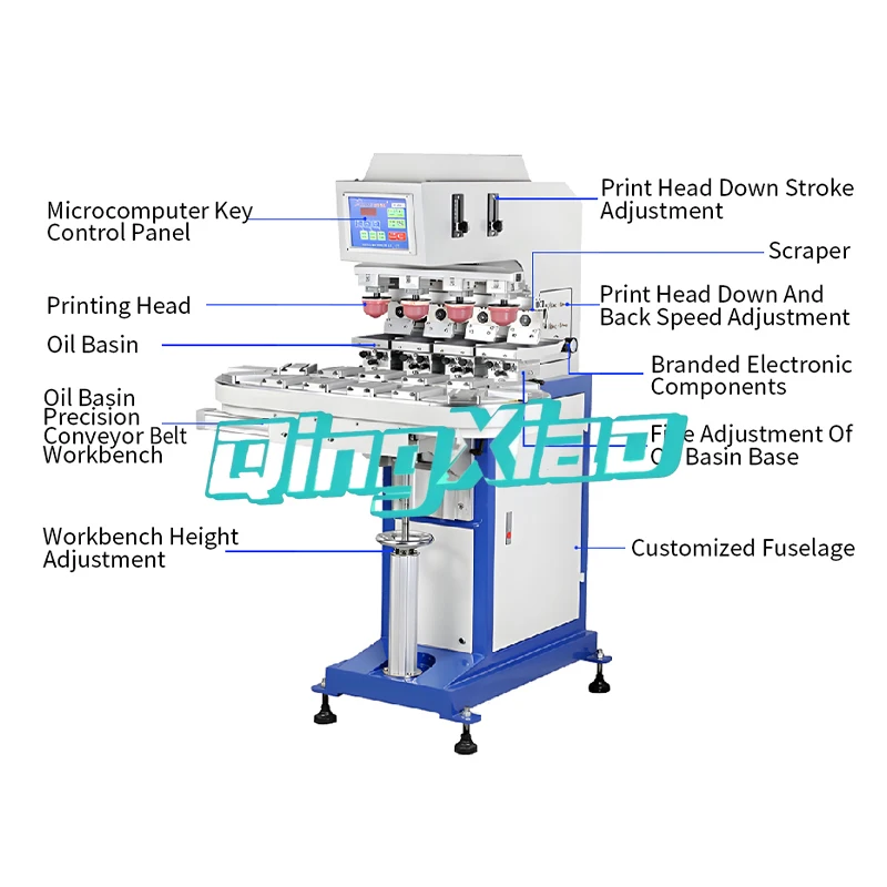 Cap Toy Plastic Casing  Automatic Loading Unloading  Servo Motor Oil Basin Conveyor  Belt Four Color Pad Printing High Precision