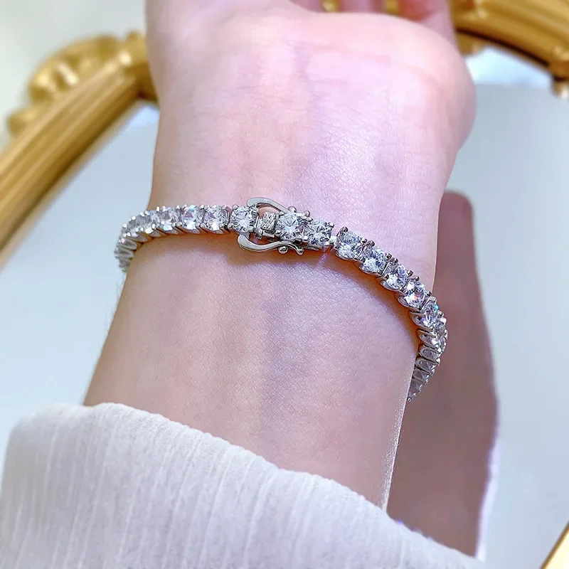 100% 925 Sterling Silver 0.4ct High Carbon Diamond Fashion Super Flash Tennis Bracelet Fine Jewelry Gift Wholesale