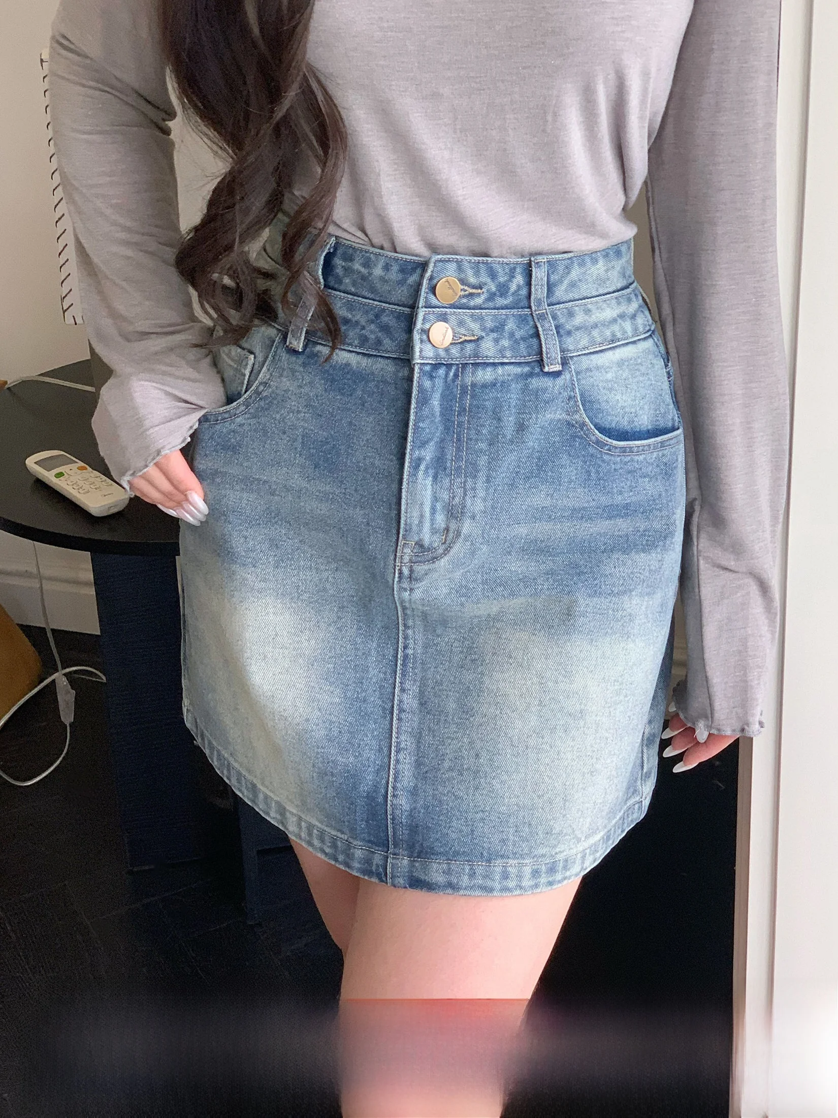 

Li Xiaosha Vintage High Waist Denim Skirt Women's Summer Loose Fit Resin Color Casual Style Short And Long Options