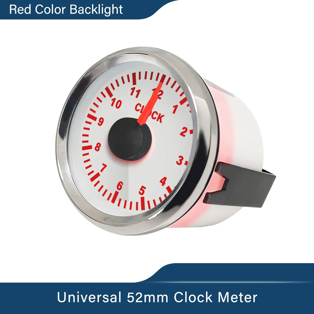 52mm 2" Clock Meter Gauge 12-Hour Format with Red Backlight 12V/24V Car Boat Clock Waterproof view 3