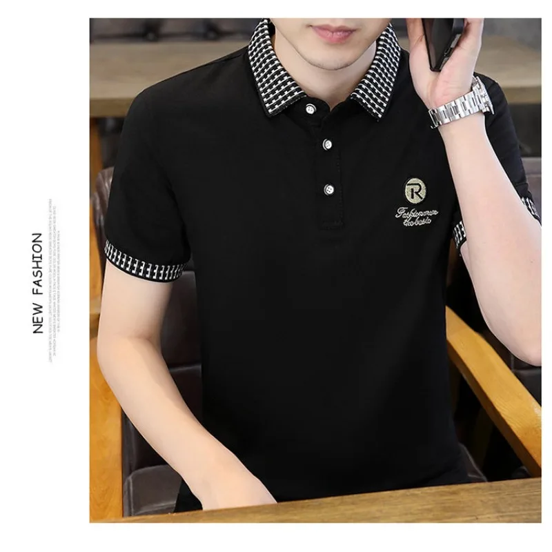 Men's Polo Shirts Tshirt Premium Soft Fabric Solid Color Casual Pullover Summer Button Placket Tee Office Wear