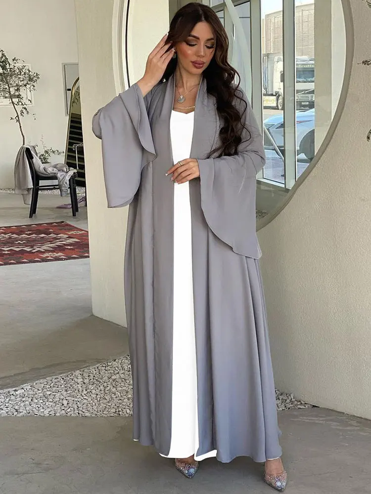 

Satin Abaya for Women Flare Sleeve Arbic Dubai Muslim Kimono Open Abayas Dresses Party Outfit Cardigan Islamic Clothing Eid