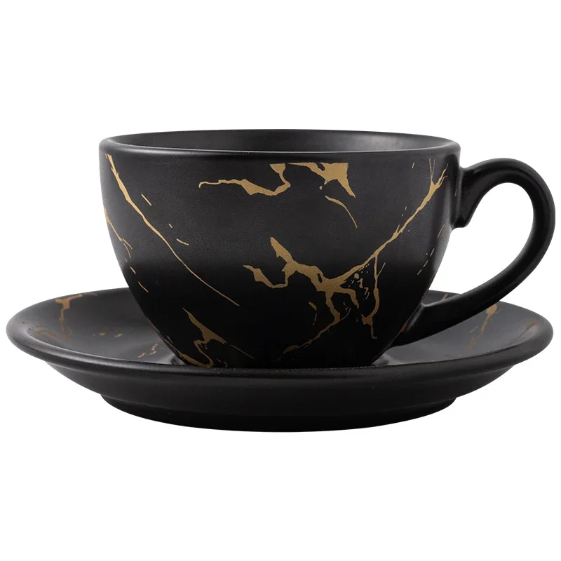 Luxury Gold Plated Marble Ceramic Coffee Cup Home Espresso 80ml Coffee Cup Afternoon Tea Dessert Tea Mug Office Mug Decoration