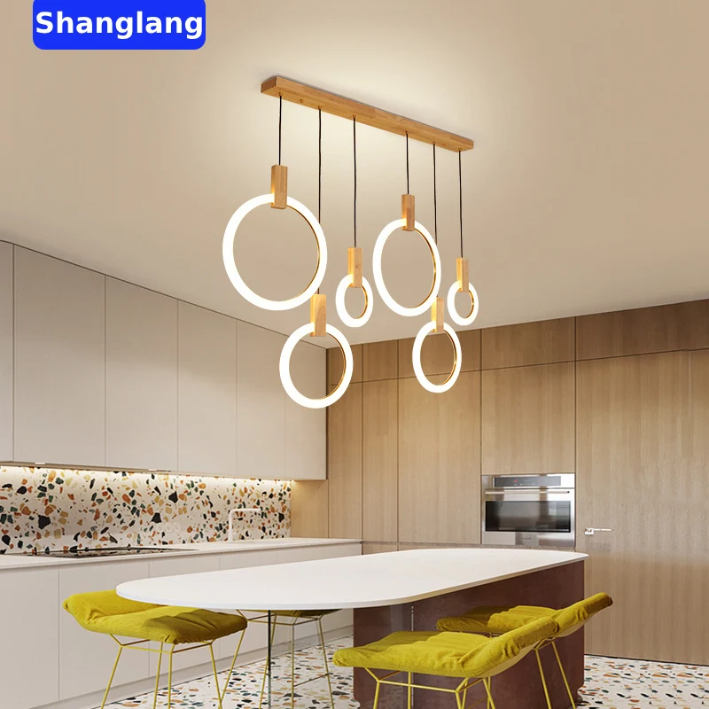 

Modern Simple LED Chandelier Wooden Decor Lighting Fixtures Nordic Pendant Lamps Kitchen Dining Room Island Hanging Lights