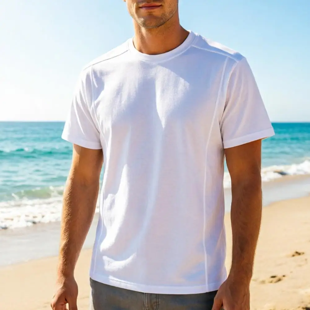 Summer Men Crew Neck T-shirt Set-in Shoulder Solid Color Tee Shirt Breathable Loose Casual T-Shirt Daily Life Street Office