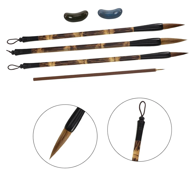 Top-1Set Chinese Calligraphy Brush With Pen Rest Holder Painting Brushes Traditional Calligraphy Tools For Beginners Artists