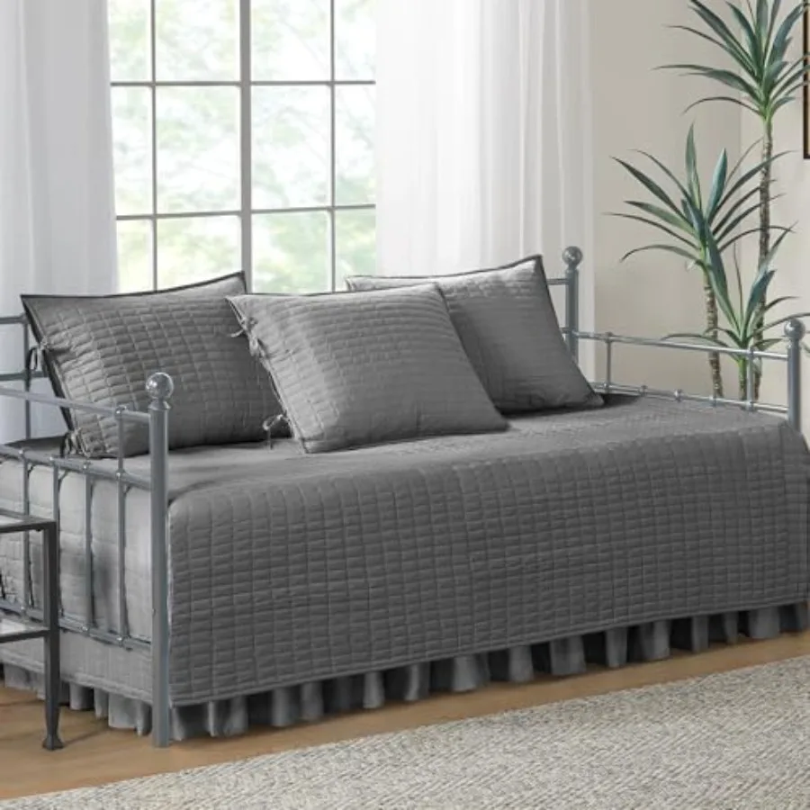 

Daybed Cover- Luxe Double Sided -Quilting All Season Cozy Bedding with Bedskirt Matching Shams 75'x39' Grey 5 Pcs