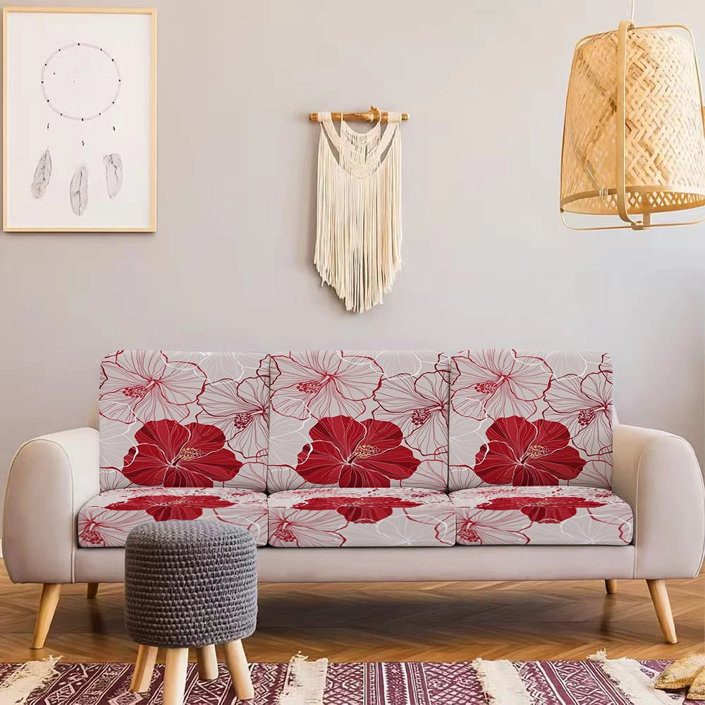 Summer Outdoor Sofa Cover with Red Floral Print, Milk Silk Material, Pet - Friendly, Washable Without Deform