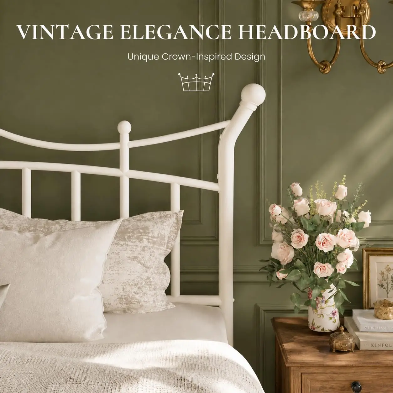 Crown Metal Bed Frame Queen Size Bedroom Furniture White, Customized image 4