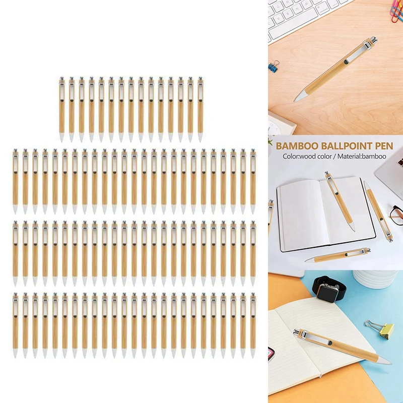 90Piece Bamboo Ballpoint Pens Eco-Friendly Pen For Men Women Employee Writing Signature Journaling Home Office School