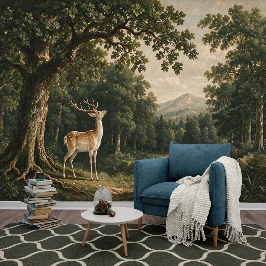 3D Landscape Wall Mural Wallpaper European Classical Watercolor Forest River Nature Wallpaper for Living Room Bedroom Home Decor
