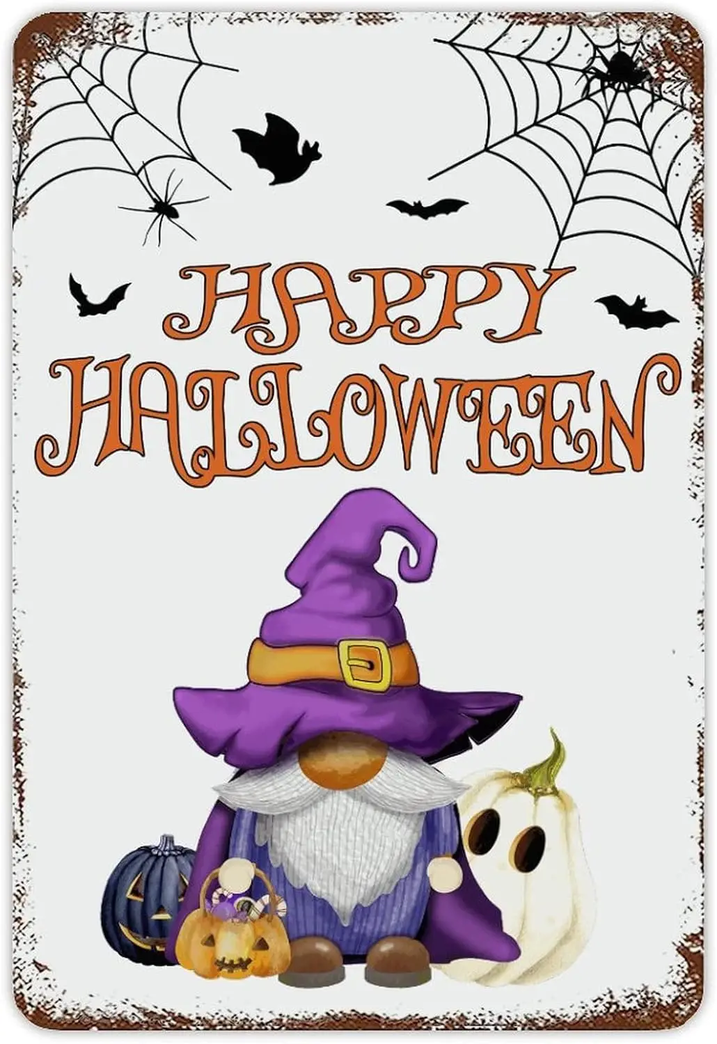 할로윈 그놈 금속 사인 호박 할로윈 파티 벽 문짝 창 장식, 해피 할로윈 박쥐 거미 웹 주석 사인, 멋진 농장