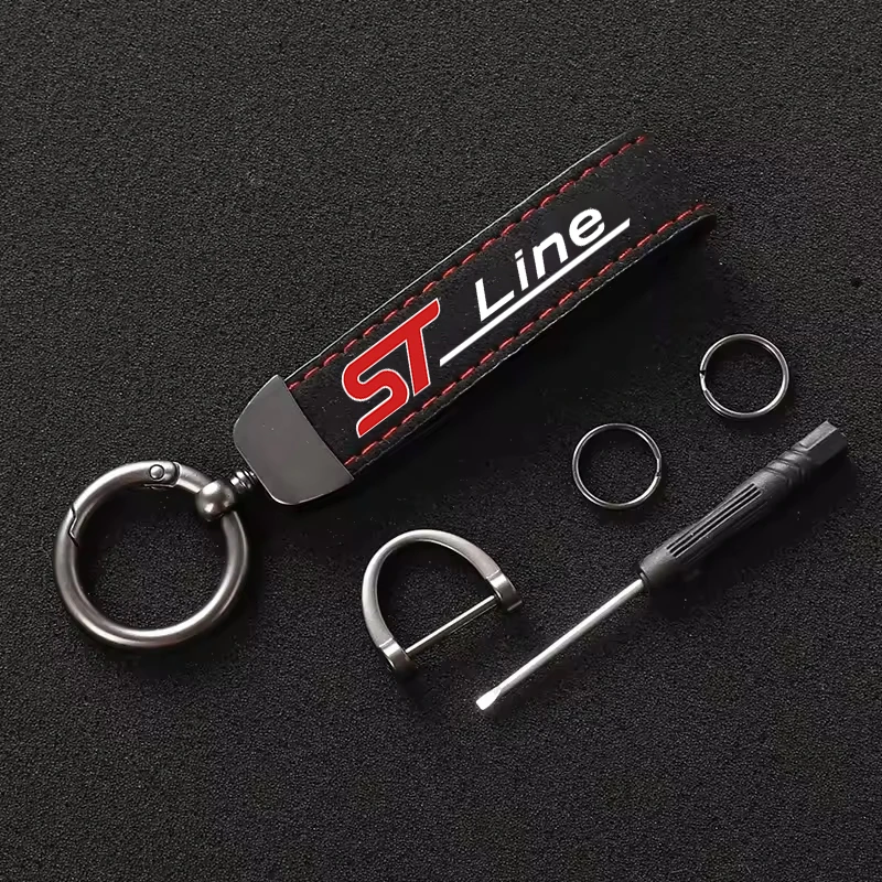 For Ford ST Line Ranger Focus MK2 MK3 Mustang Fiesta MAX Mondeo Transi Car Logo Keychain Suede Keyring Pendant Leather Key Chain