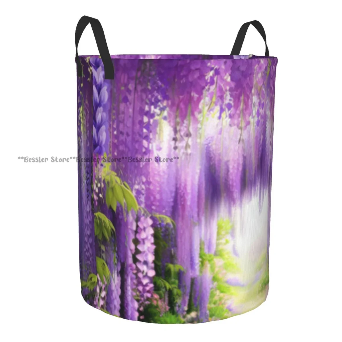 Laundry Basket Blooming Wisteria Tunnel In A Garden Purple Flowers Round Storage Bin Collapsible Hamper Clothes Bucket Organizer