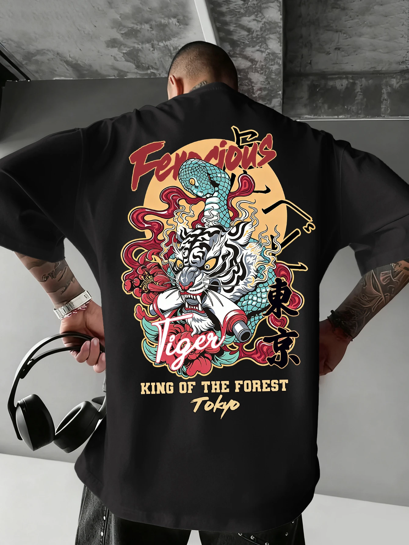Men's Small T-Shirt: Western-style Japanese-inspired trendy tee featuring 