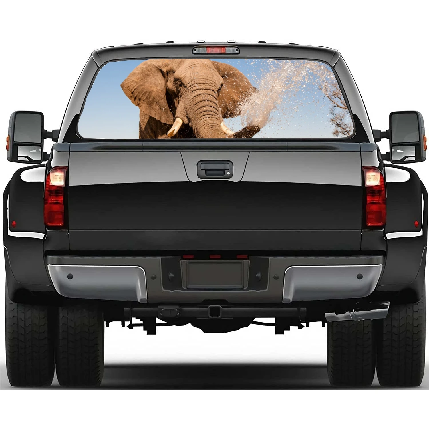 Elephants Spraying Water Car Accessories Rear Windshield Sticker Truck Window See Through Perforated Window Vinyl Decal Decor