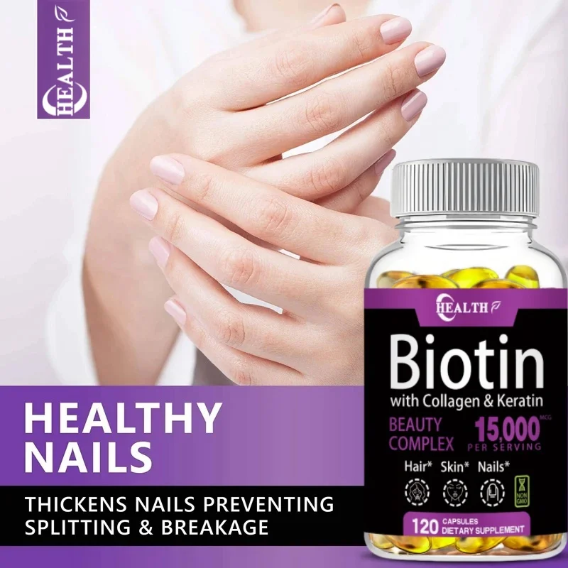 HEALTH Biotin Collagen Keratin Supplement for Hair Skin Nail 120 NonGMO Capsules