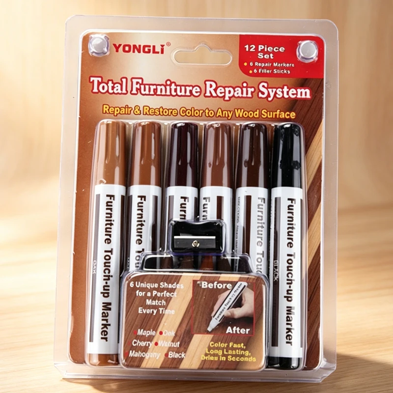 Möbelreparatur-Stift-Set: Kratzerentferner und Reparaturkit für Holz, Kratzerfüller, Farbe für Holzschränke, Böden und Tische – Detail 3