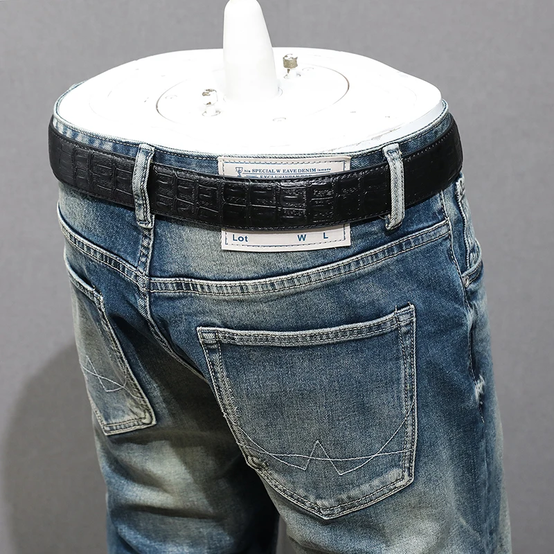 Newly Fashion Designer Men Jeans High Quality Retro Blue Slim Fit Ripped Jeans Men Trousers Vintage Casual Denim Pants Hombre