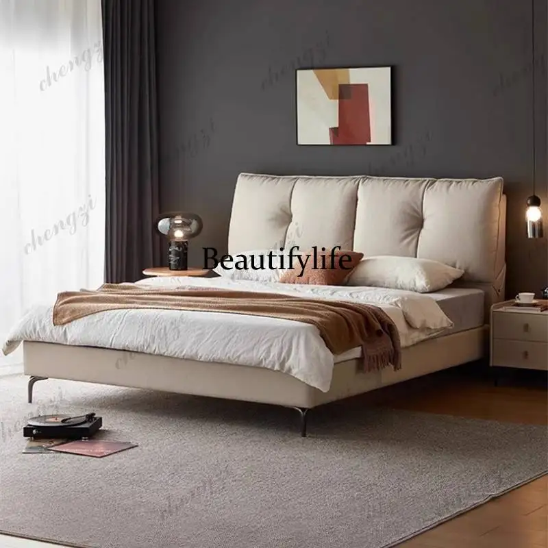 Normal Base Double Bed Decoration Elegant Beige Adults Cloud Double Bed Wooden Japanese Modern Camas De Dormitorio Furniture