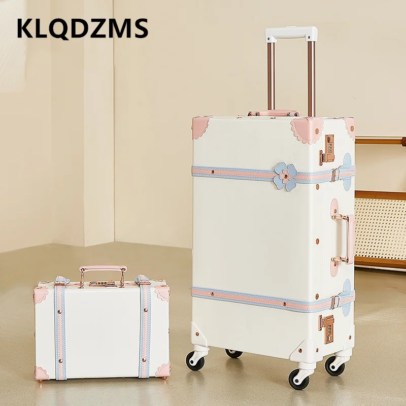 KLQDZMS Suitcase on Wheels Women's Boarding Box PU Trolley Case Travel Bag Set 20