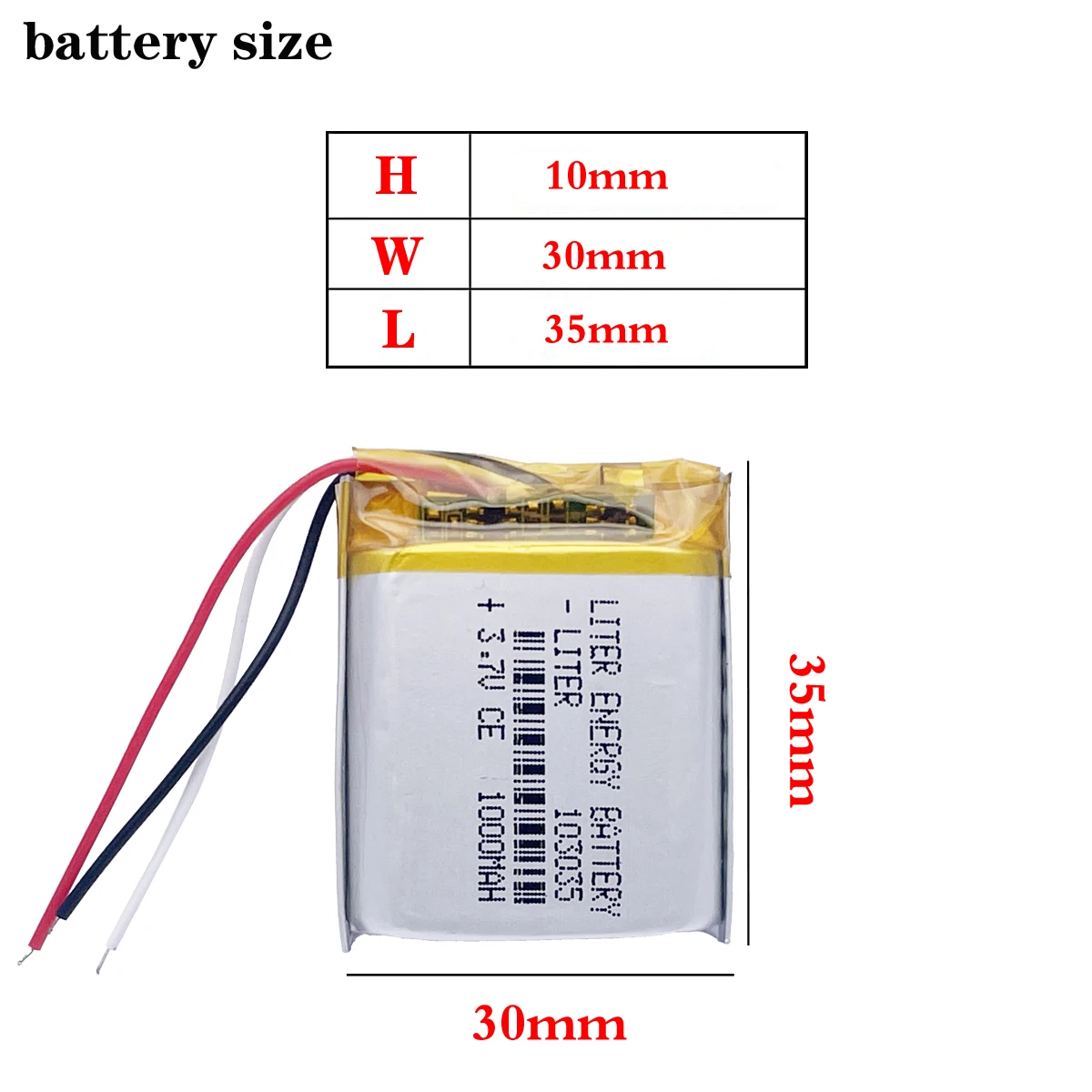 Bateria de 3 linhas para gps, 3.7 v, 103035, 1000 mah