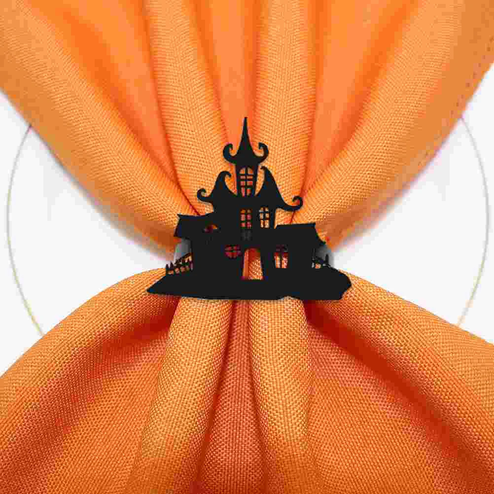 4 Pcs Halloween Decorations Party Napkin Buckles Themed Style Rings Metal Castle