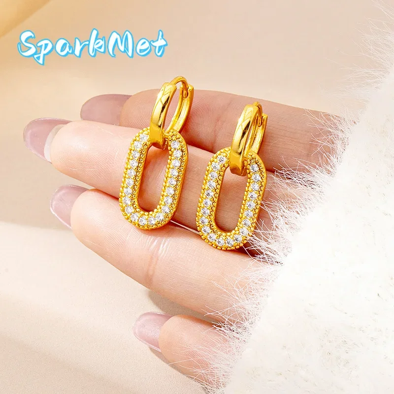 

Серьги-овалы Sparkmet с цирконами, женские, из золота 24K AU999 — Премиальные золотые серьги-овалы с динамичным сиянием цирконов, идеально подходят для подарка