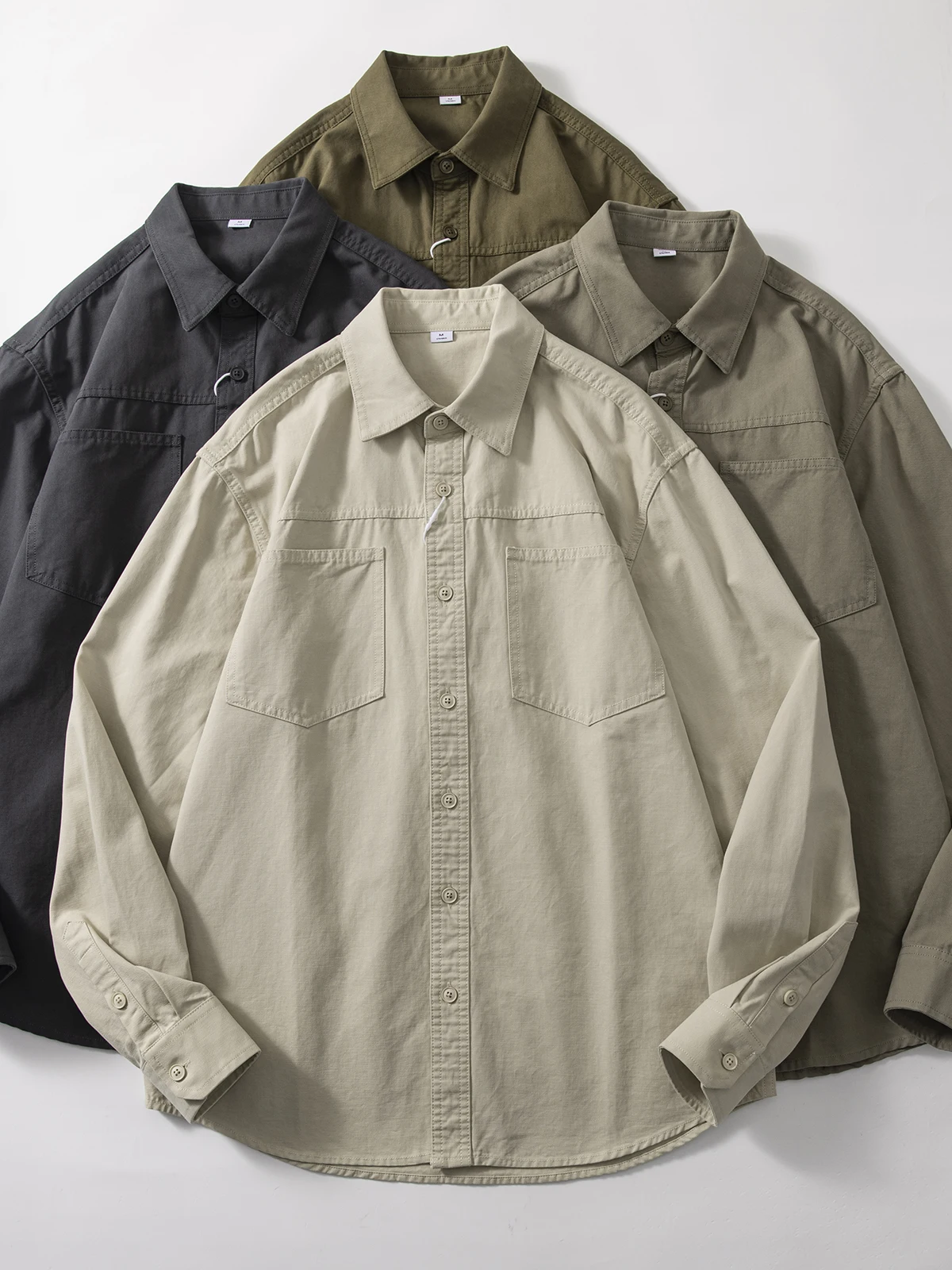 

Heavyweight Pure Cotton Workwear irt Men's 2025 New American Loose Casual Turn-down Collar Stone inding Waed irt Jaet