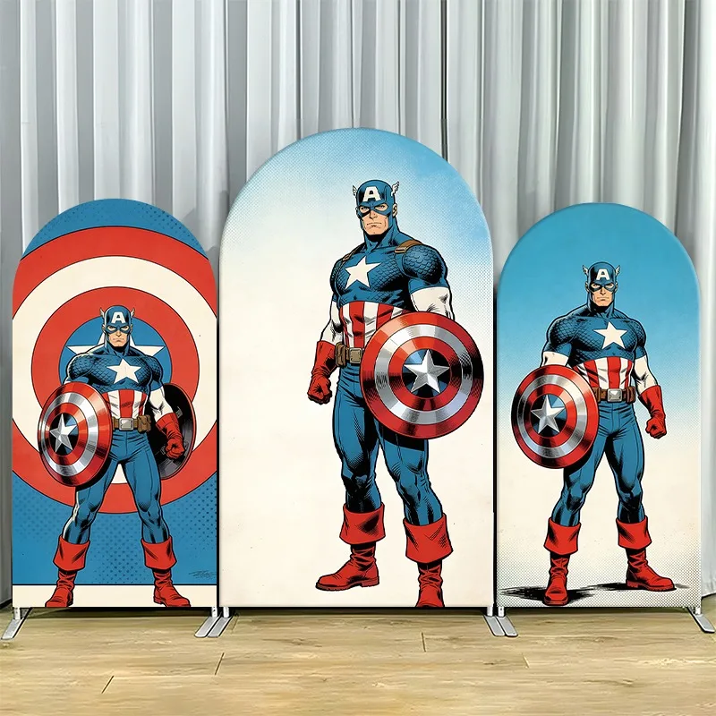 

Arch Backdrop Cover Single Side Captain America Hero Shield Star Party Decoration Photo Booth Background Props Event Supplies