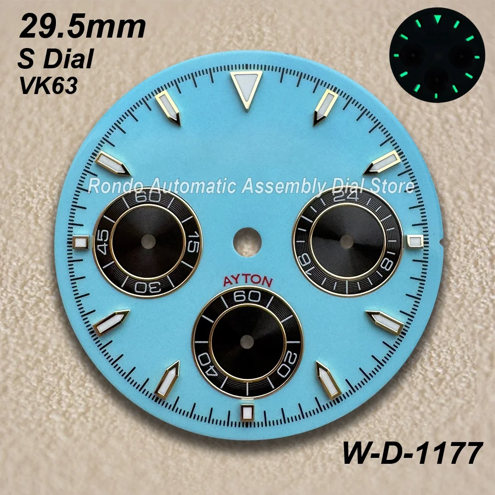 29.5mm DTN Panda  Diamond S Dial Suitable For VK63 Movement Green/No Luminous High-Quality Watch Modification Accessories