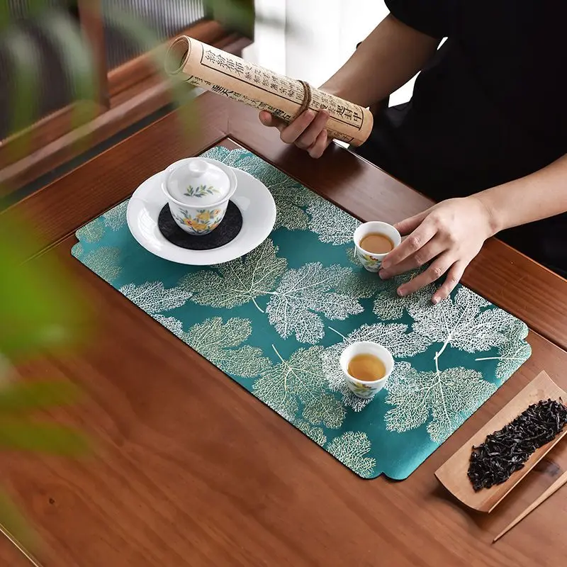 

Suede Tea Mat Washable Fade-Resistant Thickened Waterproof 50x28cm Japanese Zen Maple Leaf for Tea Room & Tea table Decor