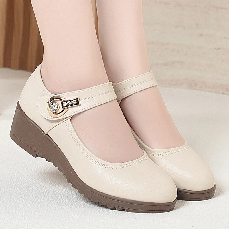 4.5cm All Match Comfortable Breathable Shallow Platform Shoes 2026 Spring Women's Med Heel Soft Leather Shoes Mary Janes Mom - view 6