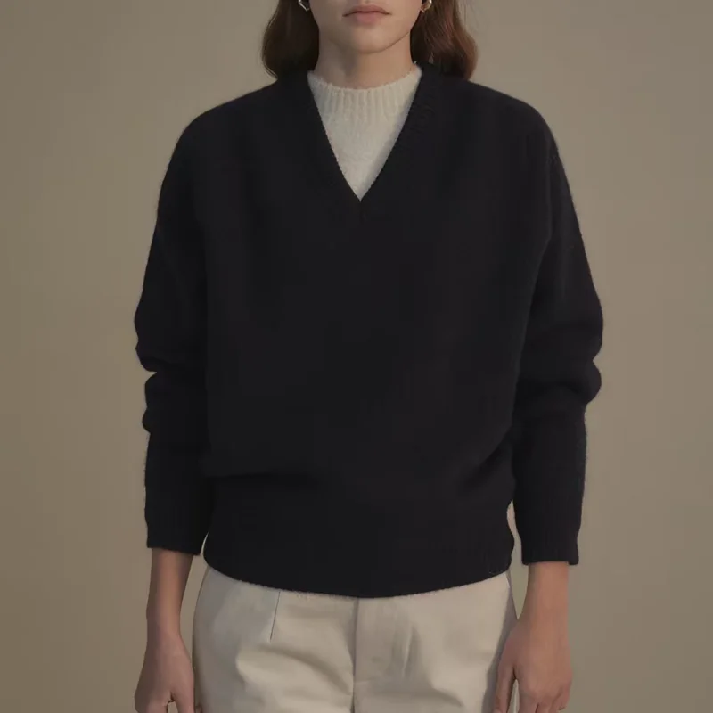 Autumn and winter European goods 100%wool sweater women's V-neck loose fashion knitwear temperament pullover sweater cashmere