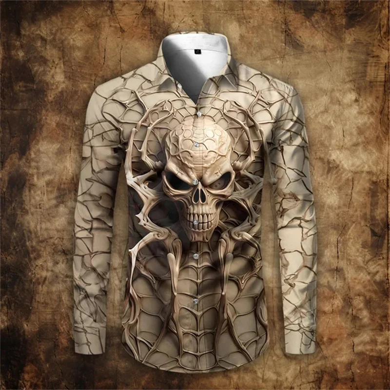 

2024 Men's Skull Long Sleeve Shirt 3d Print Men's Shirt Autumn Fashion Long Sleeve High Quality Clothing Street Designer Tops