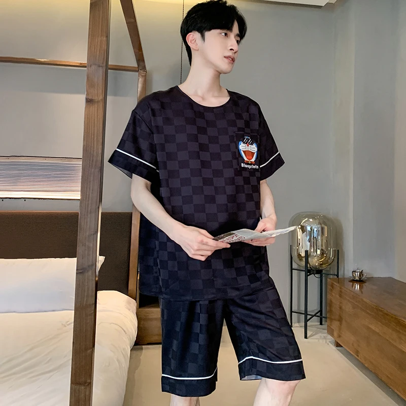 -5℃ New Casual Pajamas Set for Men Soft Cool Skin Ice Silk Summer Shorts Two Piece Sleepwear Nightwear Short Sleeved Loungewear