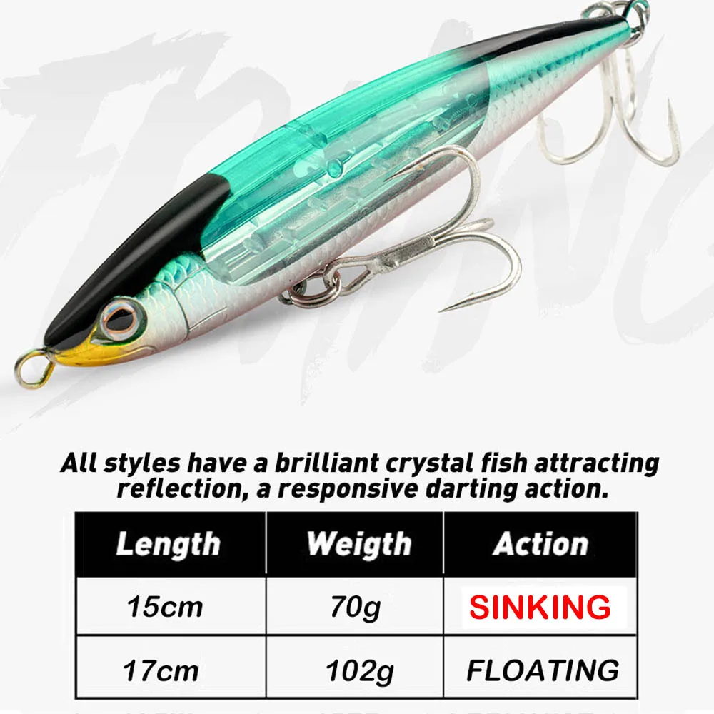 170mm/102g 150mm/70g Sardine Ball Stickbait GT Tuna Sea Fishing Lure Flash Sinking Pencil Hard Lure Artificial Swim Bait