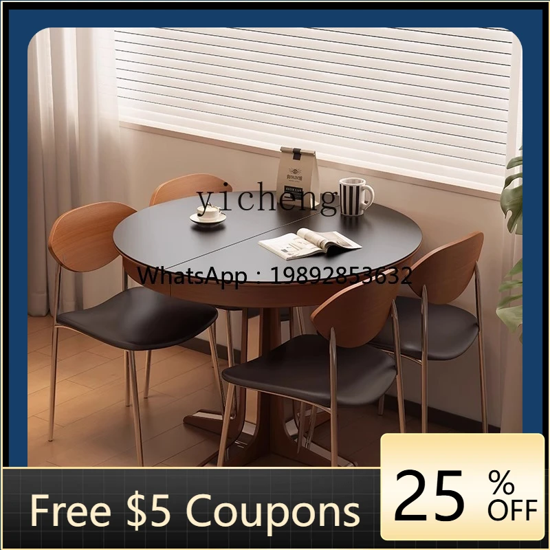 

AB medieval style round solid wood jumping platform small apartment round table living room folding dining table