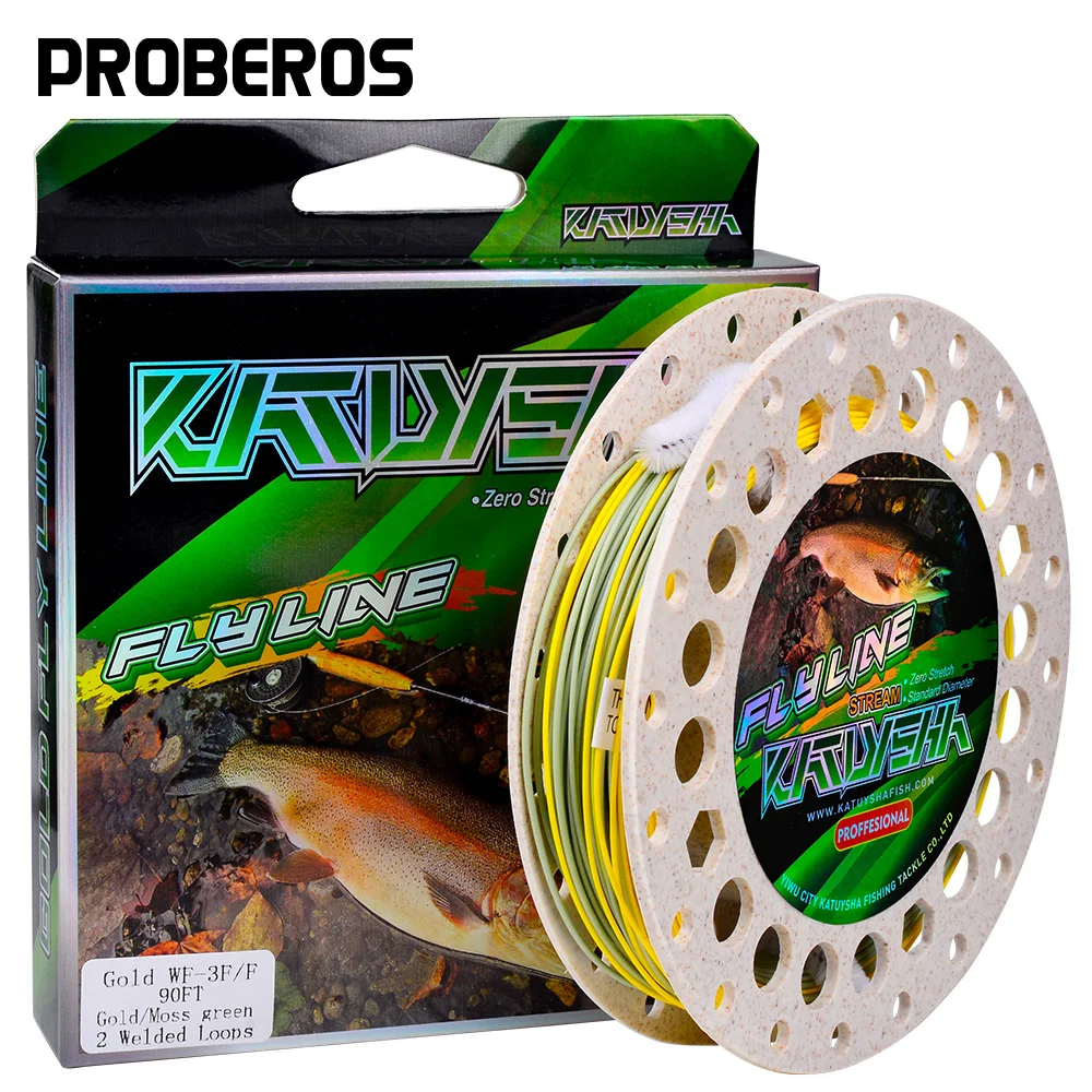 PROBEROS Fly Fishing Line Floating Weight Forward Fly Line with Double Welded Loop, Fluorescent Yellow WF2F WF3F WF4F WF5F WF6F
